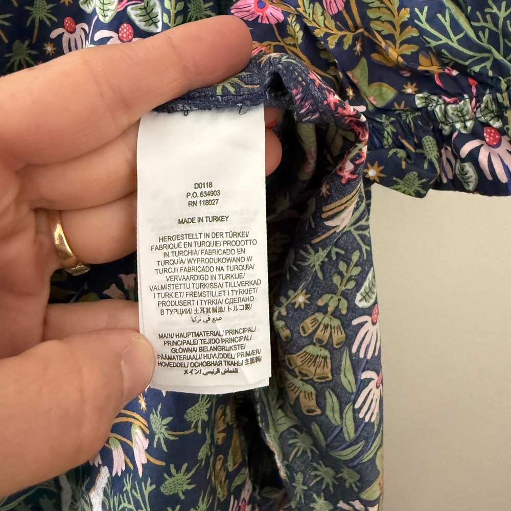 Boden Botanical Floral Tiered Midi Dress Navy Blue Ruffled Puff Sleeve US 14R - Picture 8 of 10